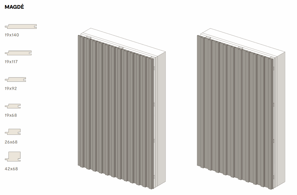 Magde profiilivalik: 19×140, 19×117, 19×92, 19×68, 26×68 ja 42×68 mm